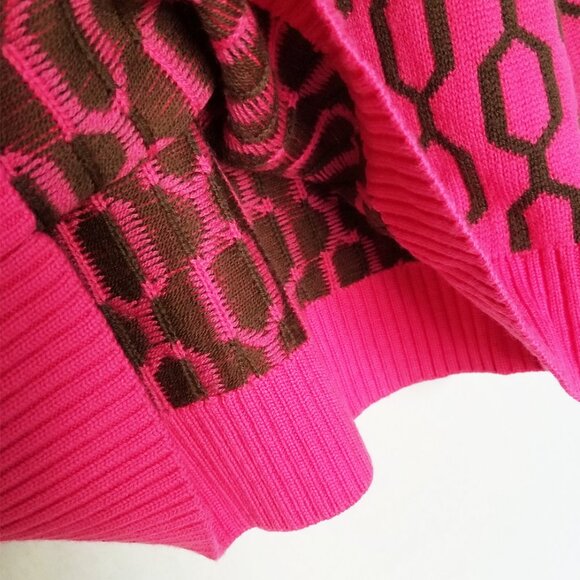 Trina Turk Merino Wool Pink Brown Geometric Honeycomb Crewneck Sweater Size M - Picture 9 of 14